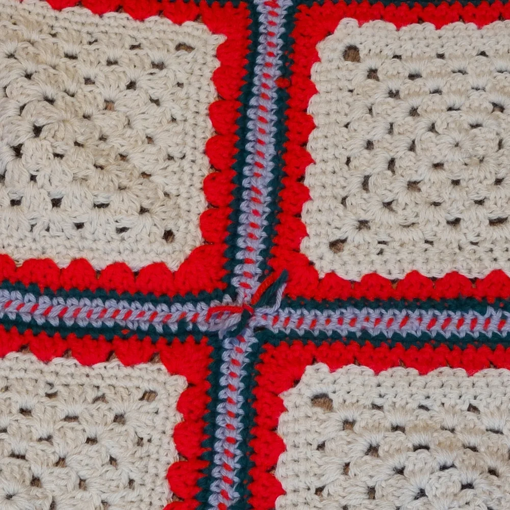 Granny SquareCrochet Throw red green and cream colors 10